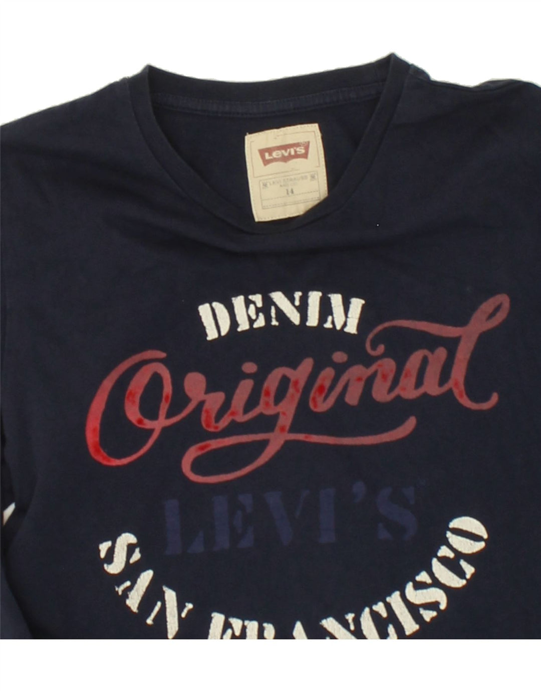 LEVI'S Boys Graphic Top Long Sleeve 13-14 Years Navy Blue Cotton Vintage Levi's and Second-Hand Levi's from Messina Hembry 
