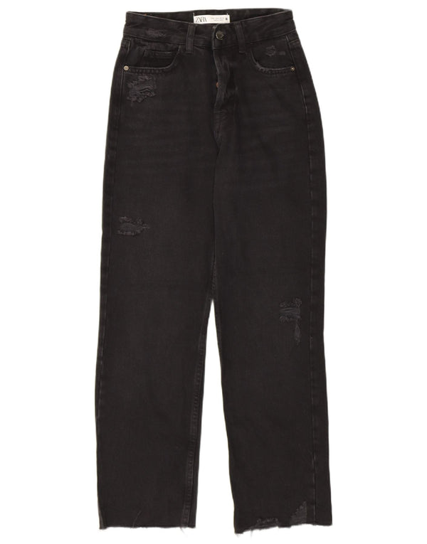 ZARA Womens Distressed Loose Jeans EU 32 2XS W22 L26 Black Cotton