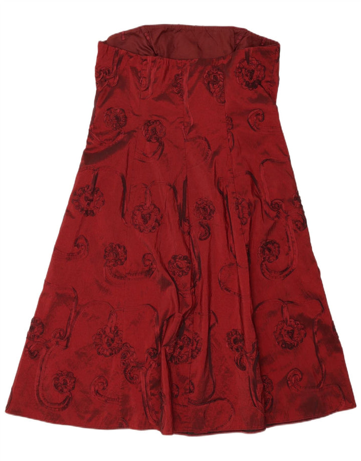 DEBUT Womens Strapless Dress UK 16 Large  Maroon Floral Polyester