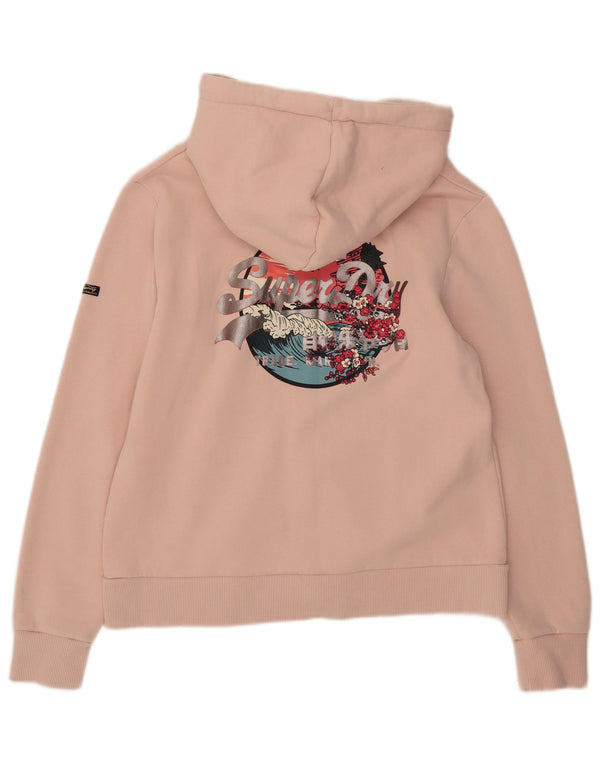 Женский свитер с капюшоном на молнии с графическим рисунком Superdry UK 14, большой розовый хлопок