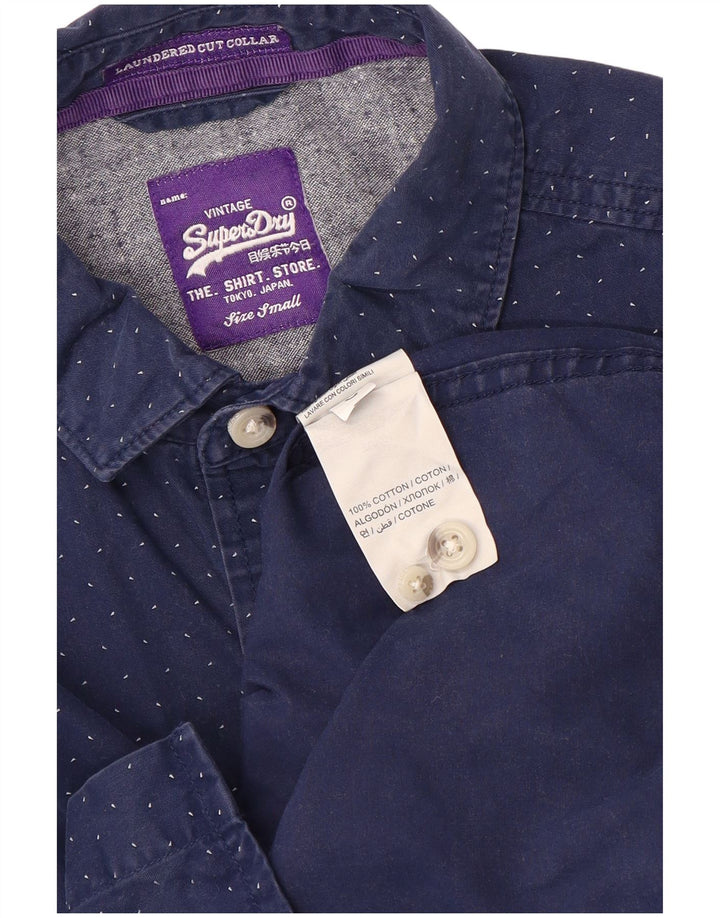 Мужская рубашка Superdry, маленькая, темно-синяя, пятнистая, хлопок