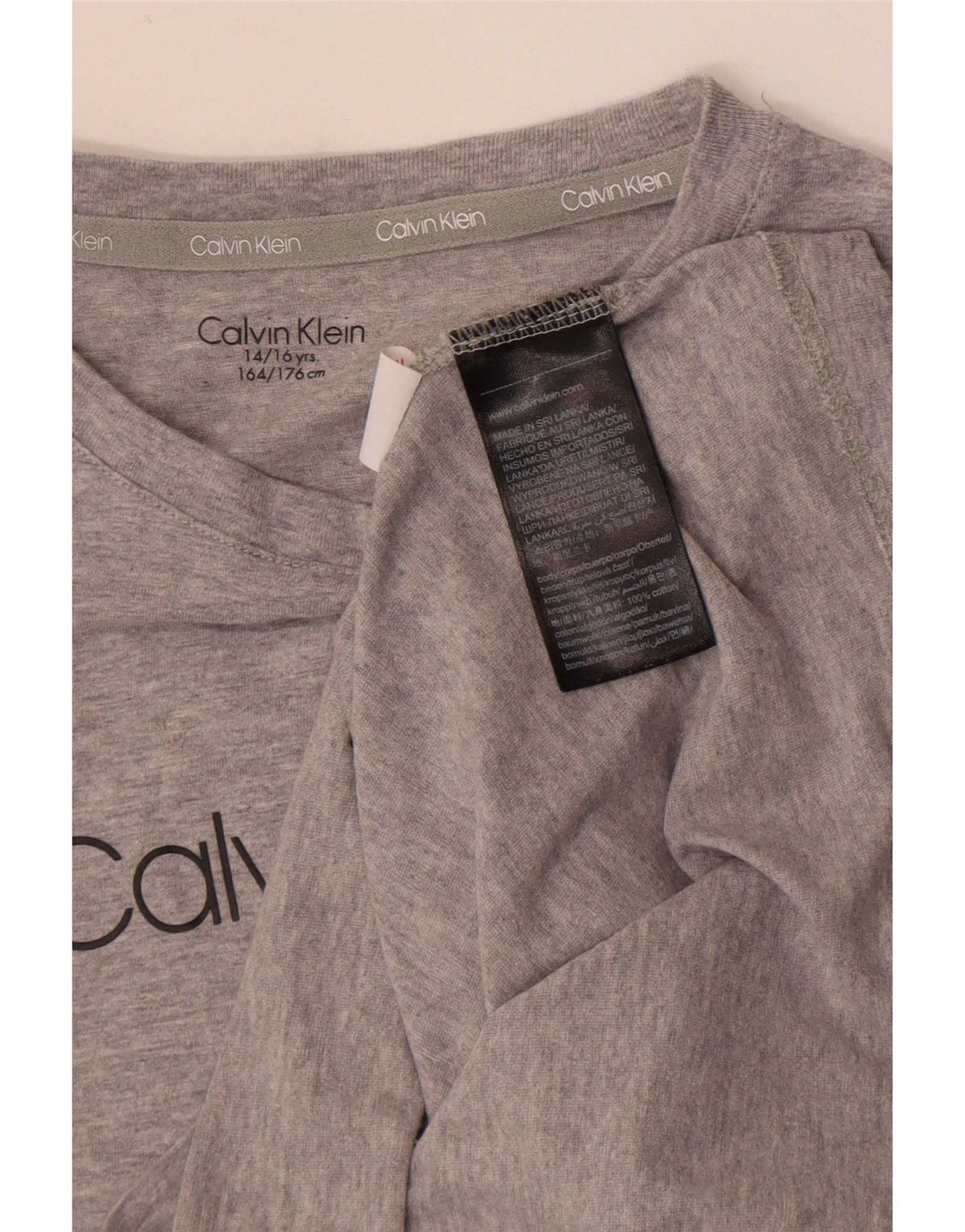 Calvin Klein Футболка с рисунком для мальчиков, с длинными рукавами, 14–15 лет, серый хлопок