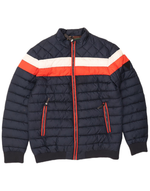 Guess Мужская стеганая куртка UK 42 XL Темно-синяя Полиэстер с цветными блоками