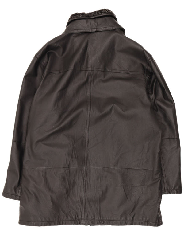 Винтажное мужское кожаное пальто UK 44 2XL, черное