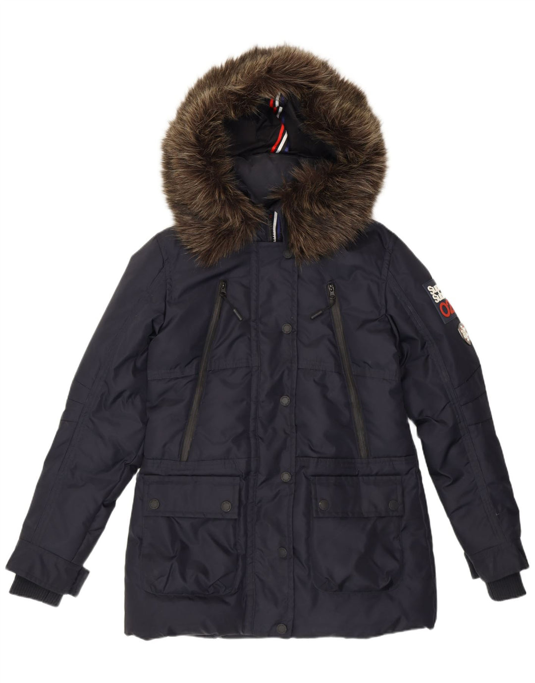 Женская утепленная куртка с капюшоном Superdry UK 12, средний темно-синий нейлон