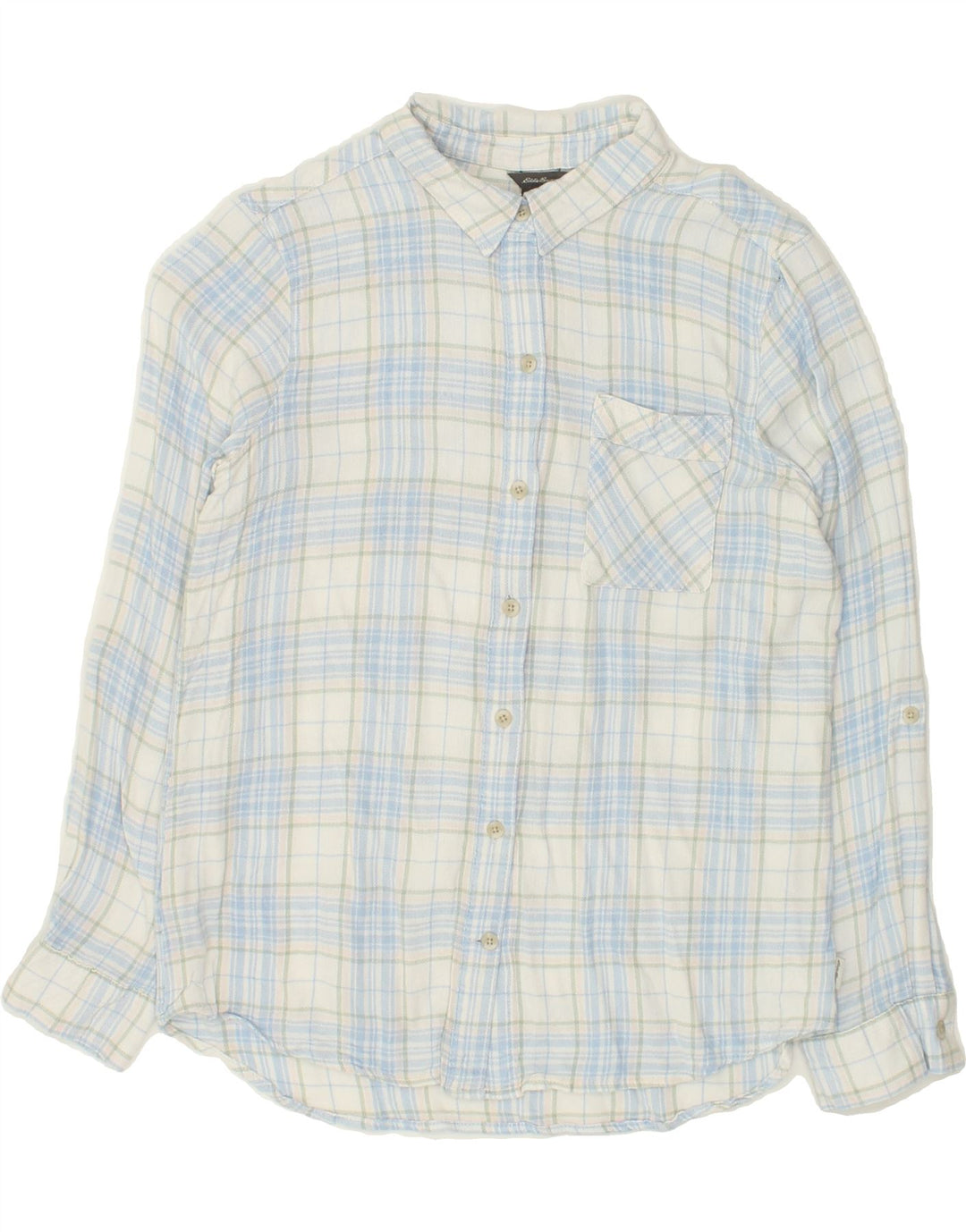 EDDIE BAUER Womens Shirt UK 12 Medium Blue Check Rayon Vintage Eddie Bauer and Second-Hand Eddie Bauer from Messina Hembry 