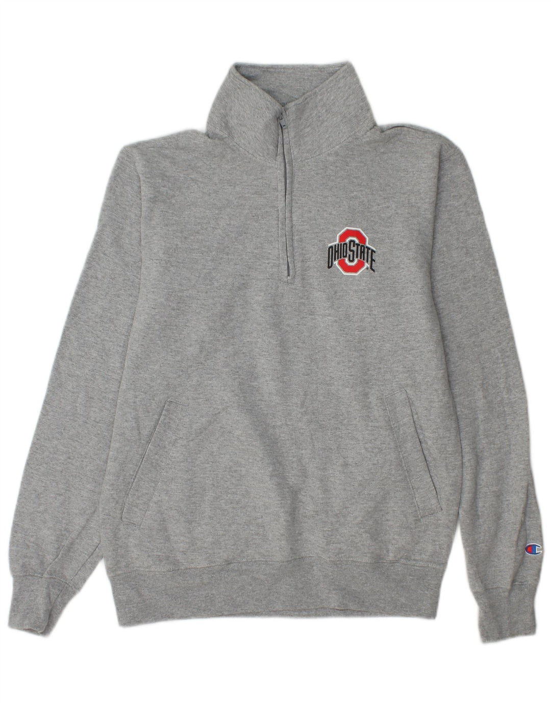 CHAMPION Mens Ohio State Graphic Zip Neck Sweatshirt Jumper Small Grey