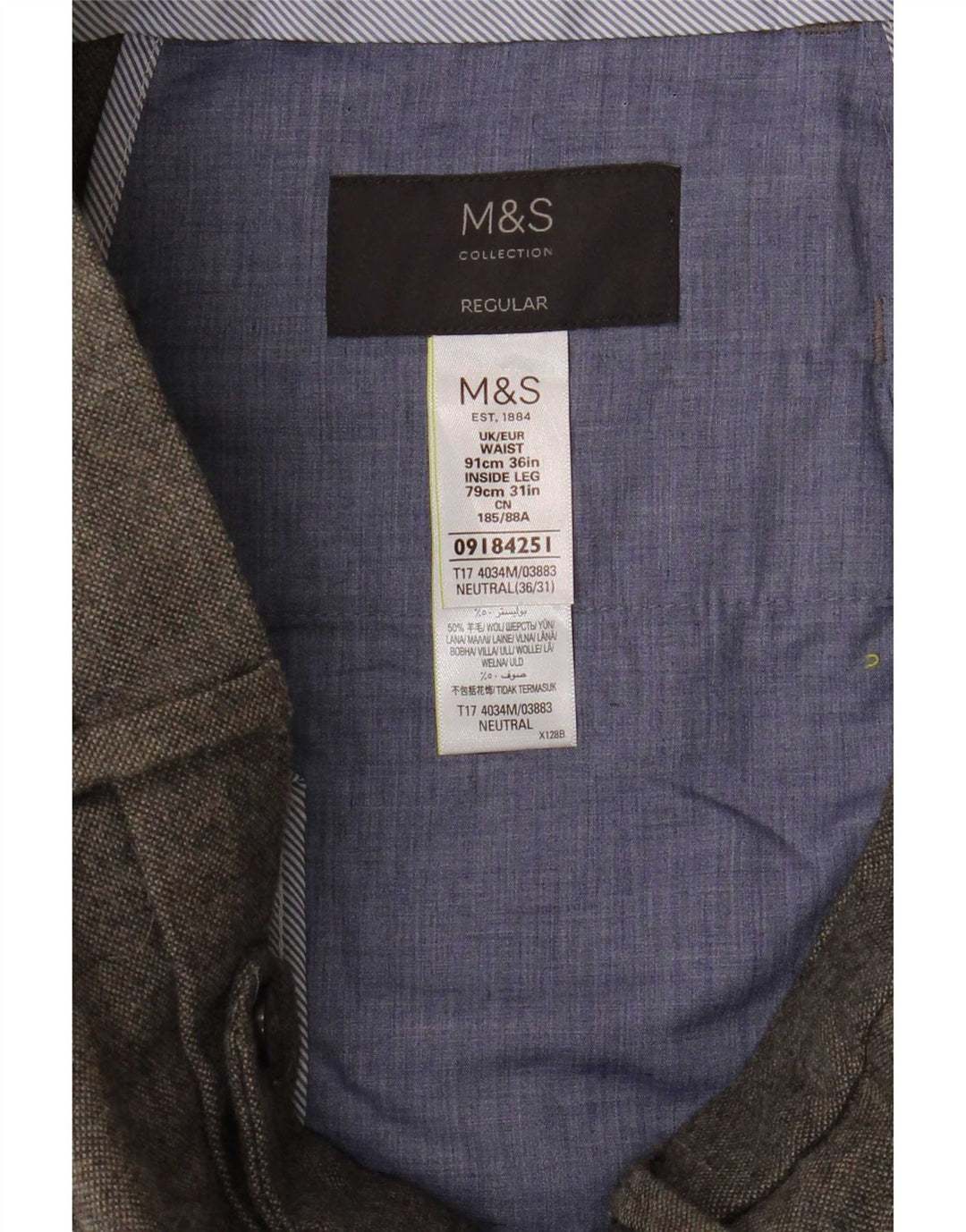 Мужские прямые брюки обычного костюма Marks & Spencer W36 L31 серые из полиэстера