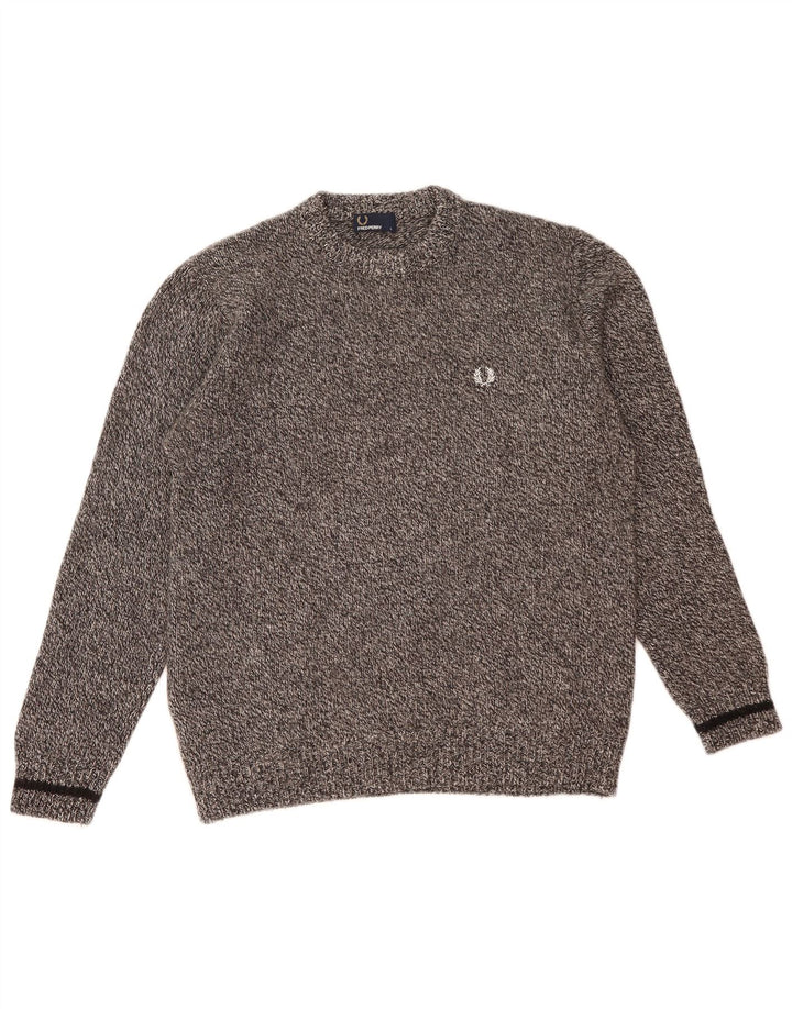 Мужской джемпер с круглым вырезом Fred Perry, большой серый шерстяной свитер в крапинку