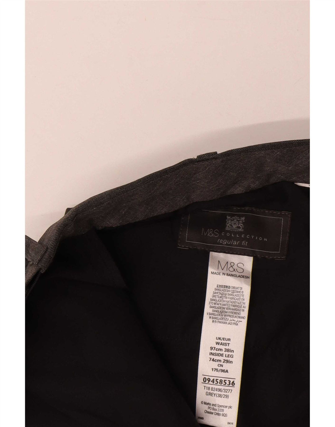 Мужские прямые костюмные брюки стандартного кроя Marks & Spencer W38 L29 серые