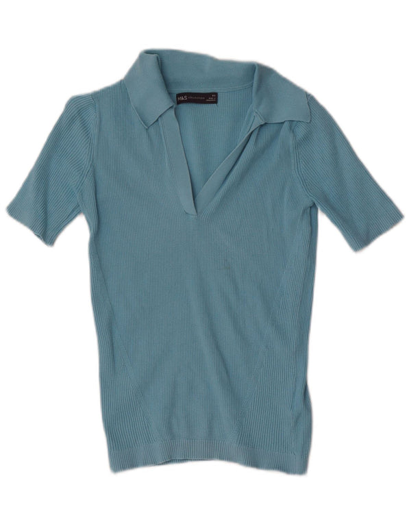 Женская рубашка-поло Marks & Spencer UK 4 XS, синяя, хлопок