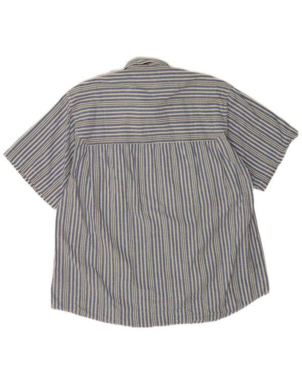 Винтажная мужская рубашка с коротким рукавом из хлопка средней синей полоски