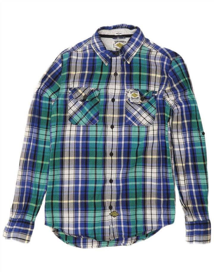 SUPERDRY Мужская фланелевая рубашка, маленькая синяя клетка, хлопок