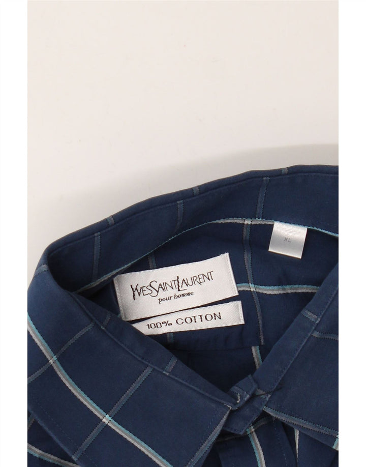 Мужская рубашка Yves Saint Laurent XL, синяя клетка, хлопок