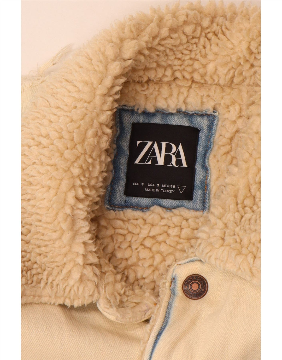Мужская джинсовая куртка Zara Sherpa UK 36, маленькая, бежевый, хлопок