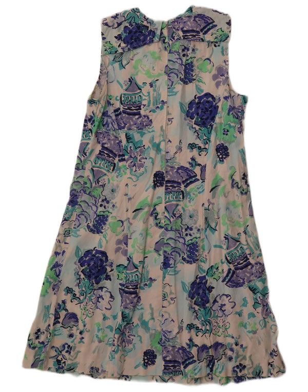 Винтажное женское платье А-силуэта без рукавов, Великобритания 12, средний цвет с белым цветочным принтом