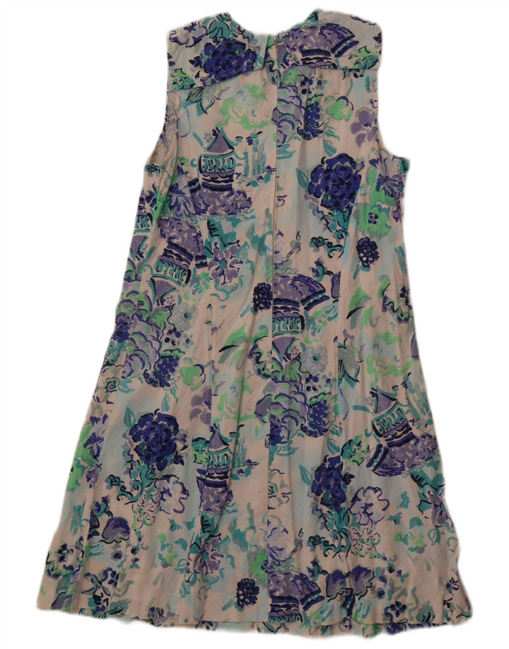 Винтажное женское платье А-силуэта без рукавов, Великобритания 12, средний цвет с белым цветочным принтом