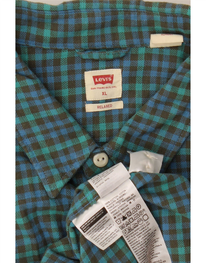 Мужская свободная фланелевая рубашка Levi's XL, зеленая хлопковая клетка