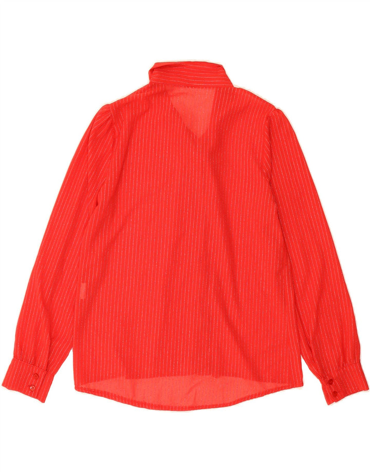 VINTAGE Womens Front Tie Shirt Blouse UK 14 Large Red Pinstripe Polyester Vintage Vintage and Second-Hand Vintage from Messina Hembry 