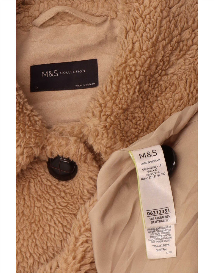 Женское пальто Teddy Bear Marks & Spencer UK 12, средний бежевый полиэстер
