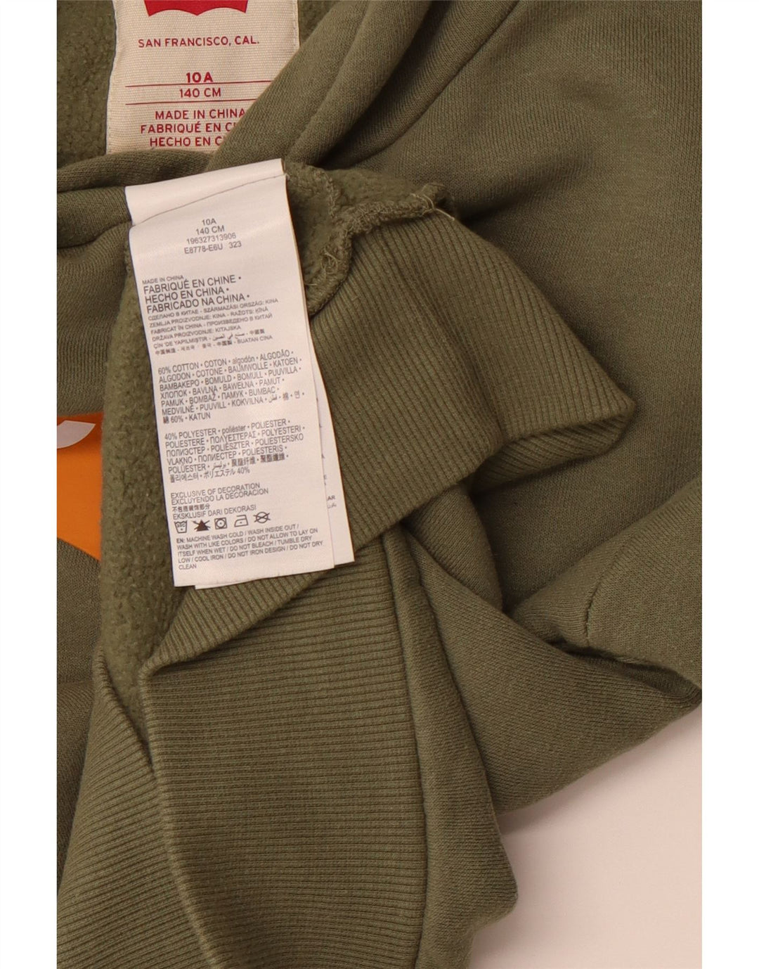 Джемпер с капюшоном LEVI'S для мальчиков 9-10 лет, зеленый хлопок