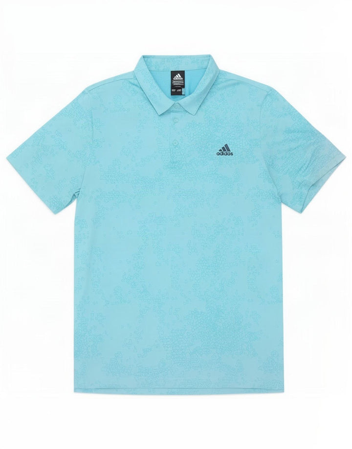 Мужская рубашка-поло Adidas XL, синяя, полиэстер с геометрическим рисунком