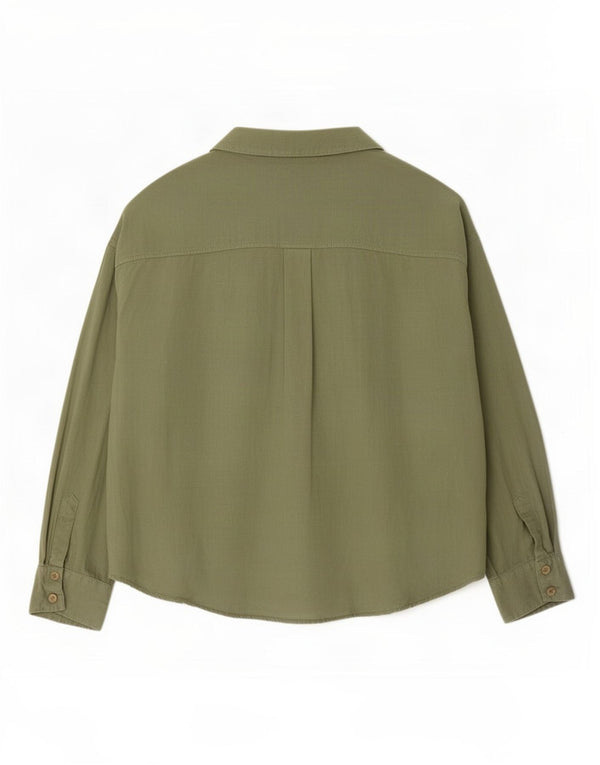 Женская рубашка-рубашка Zara UK 14, средний зеленый льняной цвет