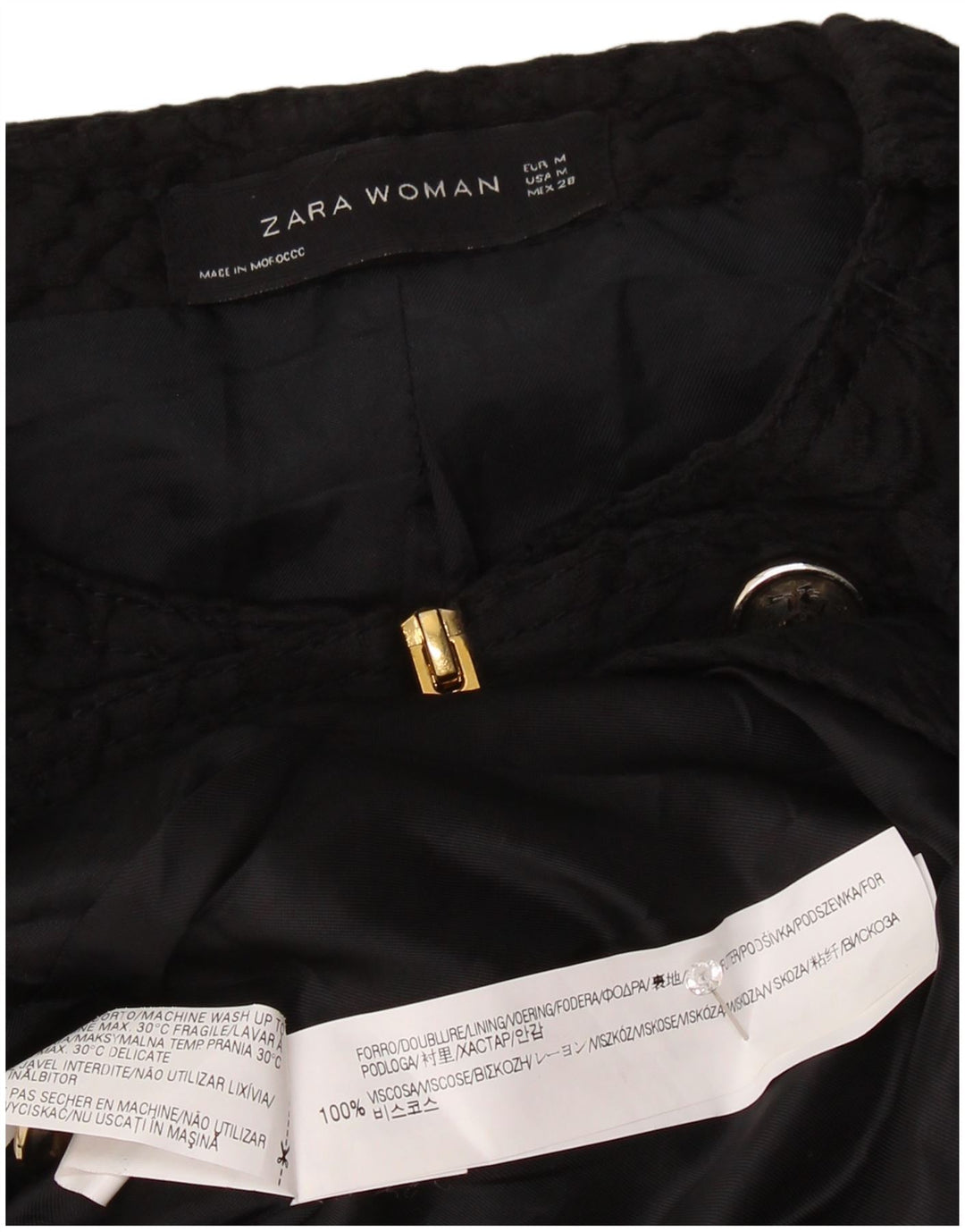 Женский пиджак в стиле милитари Zara UK 12, средний, черный с шевроном, вискоза