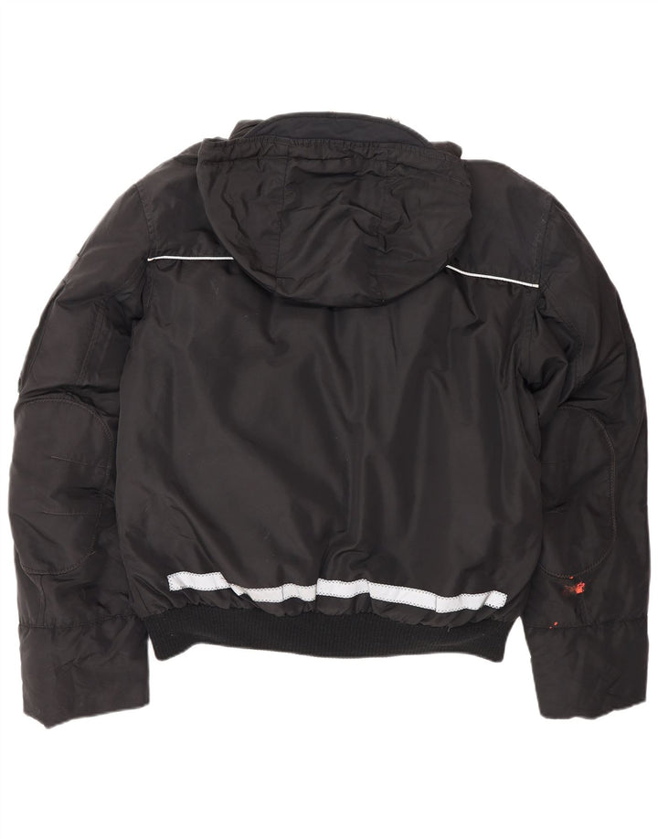 PEUTEREY Mens Hooded Padded Bomber Jacket UK 40 Large Black Polyester