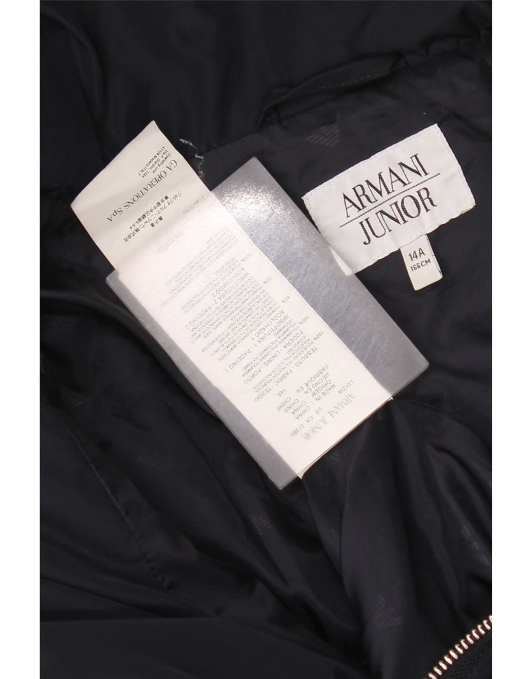 Пуховое пальто с капюшоном для девочек Armani Junior, 13–14 лет, темно-синий, полиэстер