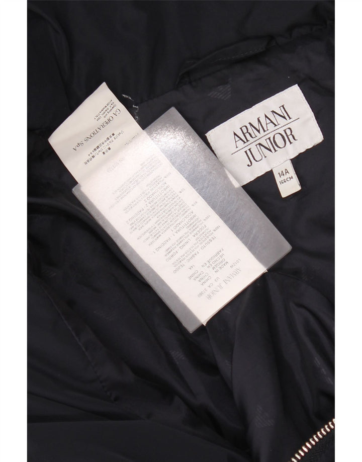 Пуховое пальто с капюшоном для девочек Armani Junior, 13–14 лет, темно-синий, полиэстер