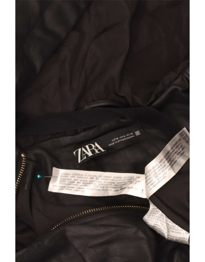 Женская куртка из искусственной кожи Zara UK 14, средний черный полиэстер