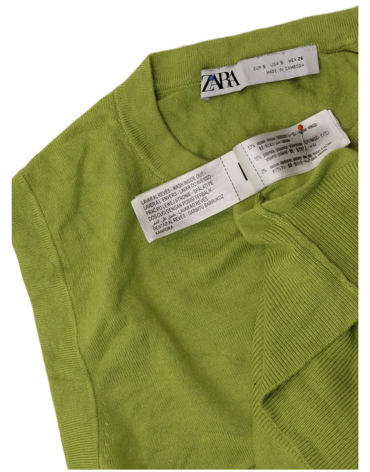 Женская укороченная майка ZARA UK 10, маленькая, зеленая, вискоза