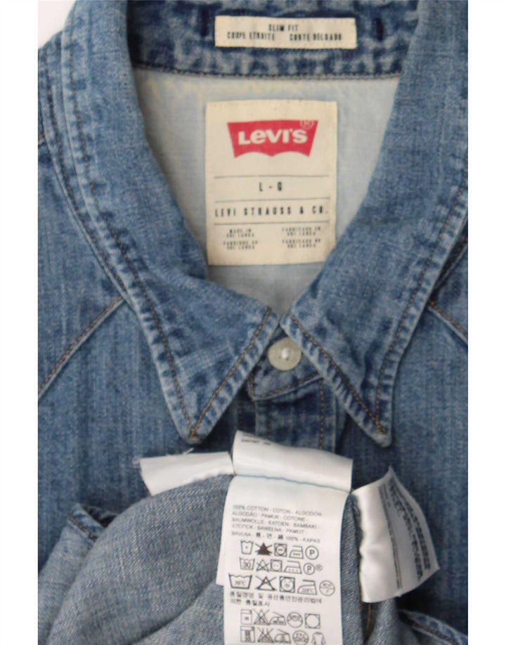 Мужская джинсовая рубашка приталенного кроя Levi's, большая синяя хлопковая рубашка