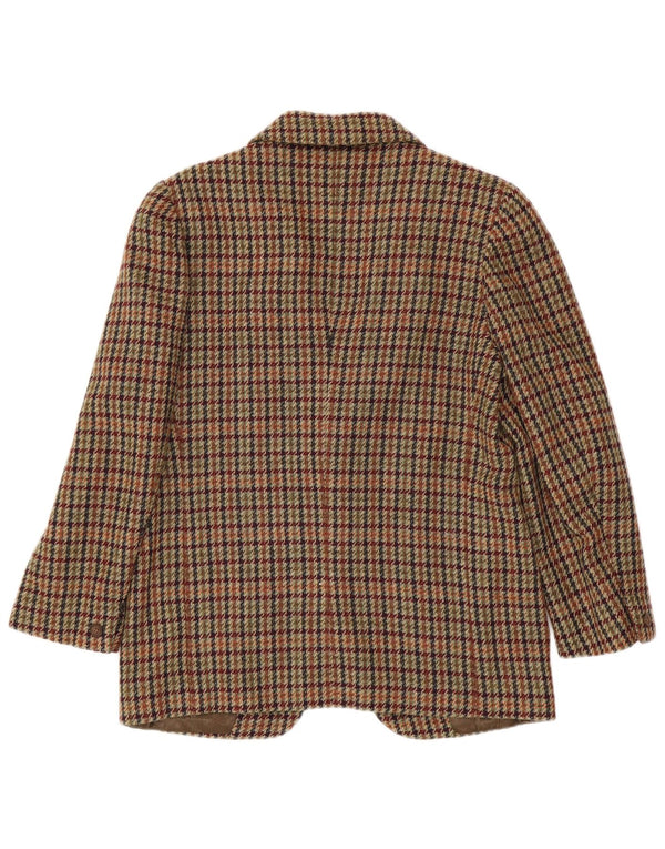 Винтажный женский пиджак на 1 пуговице IT 42, средний коричневый, шерсть с узором «гусиные лапки»