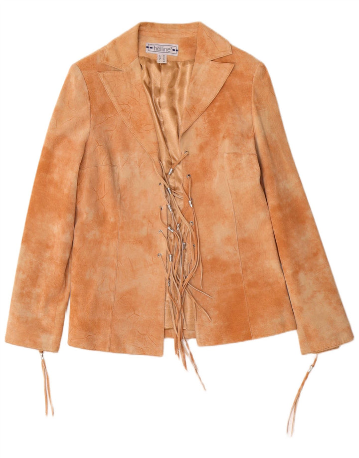 HELLINE Женская замшевая куртка UK 12 Medium Beige Tie Dye Leather Leather