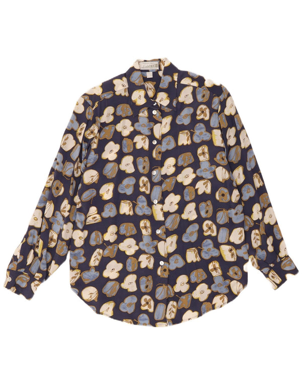 PETER HAHN Женская блузка-рубашка-морковка UK 12, средний синий цветочный принт