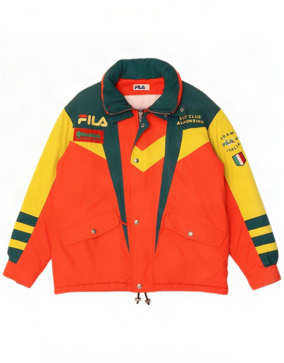 Мужская лыжная куртка Fila с графическим рисунком IT 50, большая оранжевая, полиэстер с цветными блоками