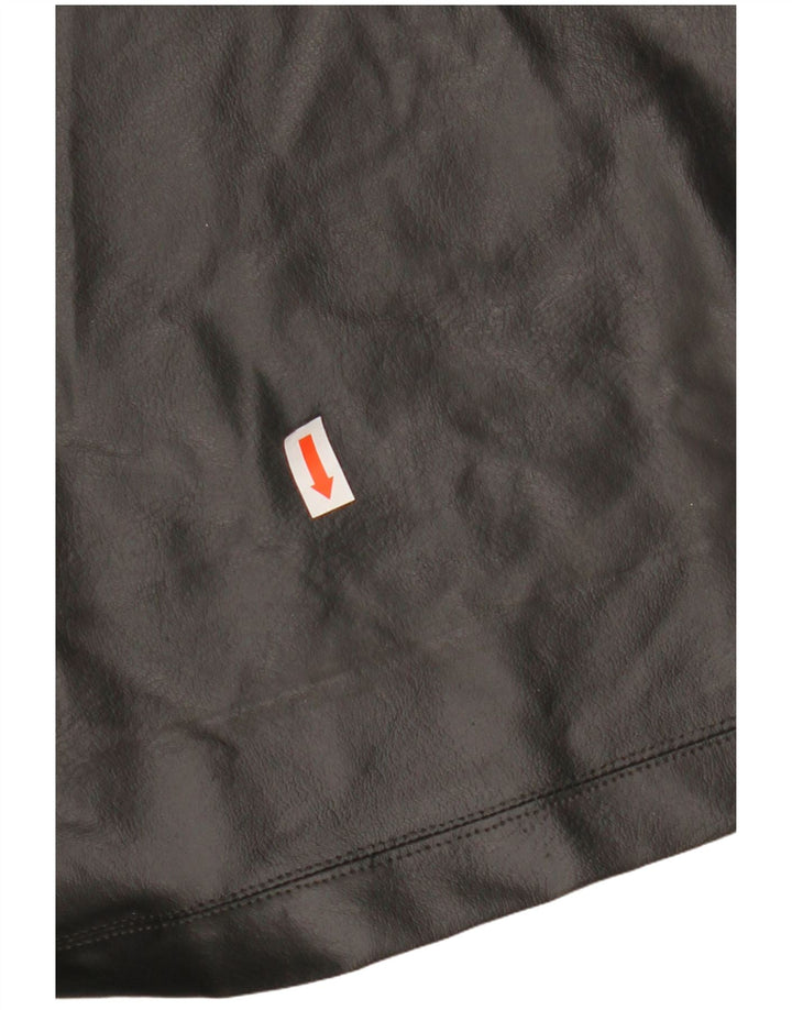 ВИНТАЖНОЕ Женское кожаное пальто UK 12 Среднее черное с цветными блоками