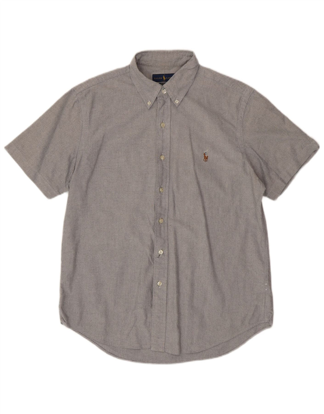 RALPH LAUREN Мужская рубашка классического кроя с коротким рукавом среднего серого цвета, хлопок