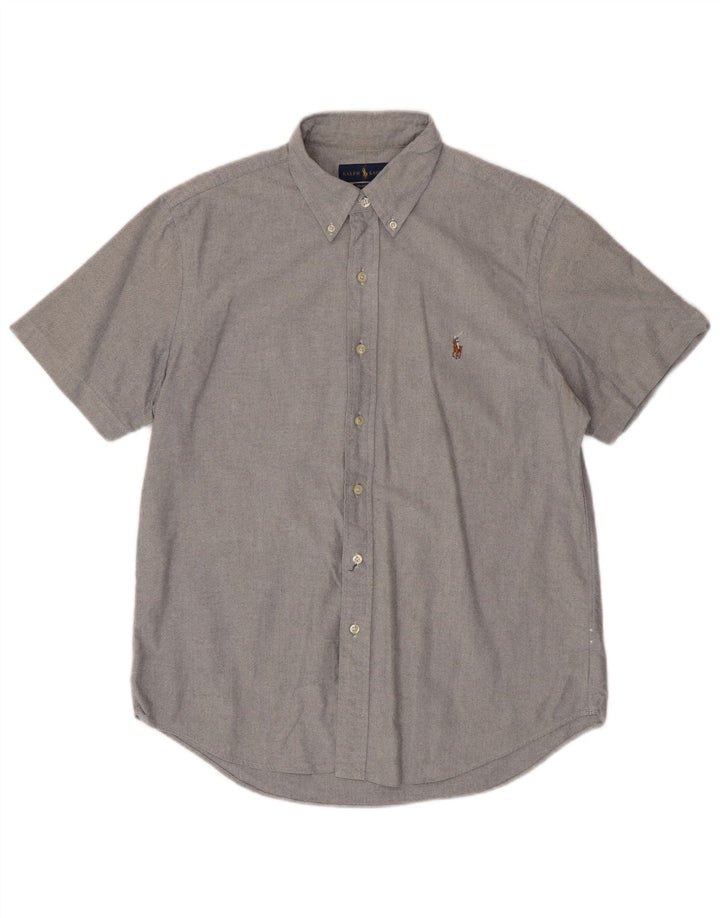 RALPH LAUREN Мужская рубашка классического кроя с коротким рукавом среднего серого цвета, хлопок