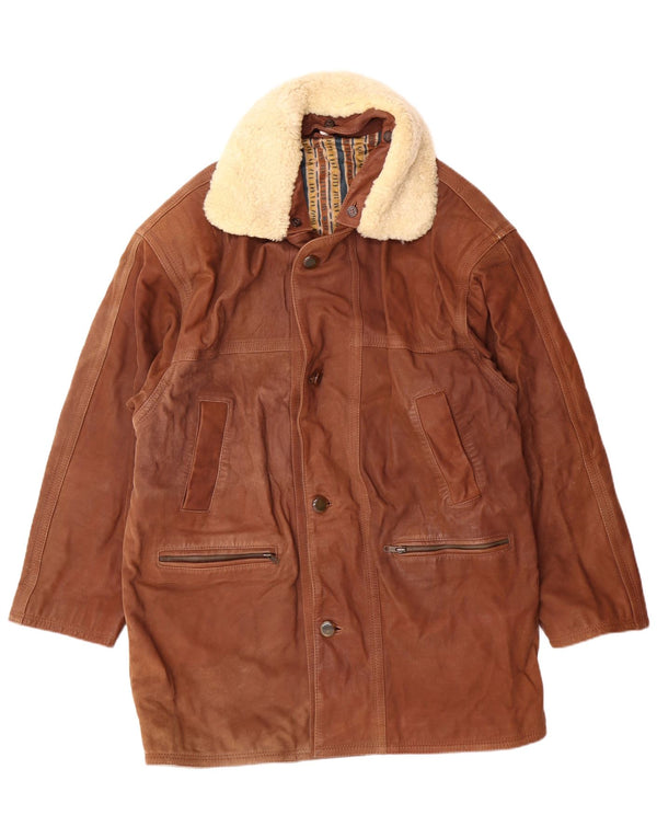 Мужское кожаное пальто VINTAGE IT 50 большое коричневое