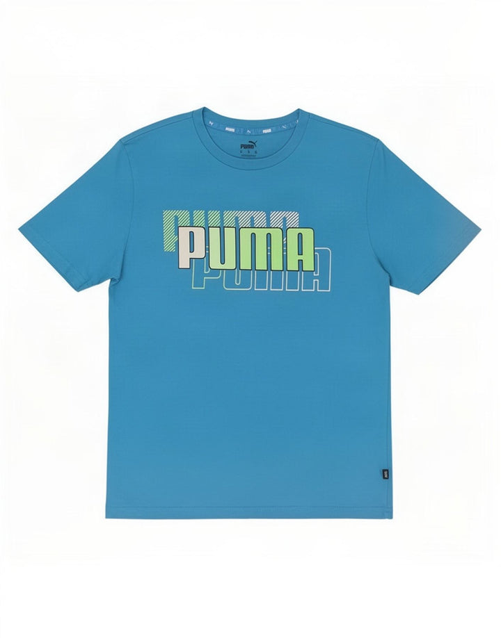 Мужская футболка с рисунком Puma, хлопковый топ среднего синего цвета