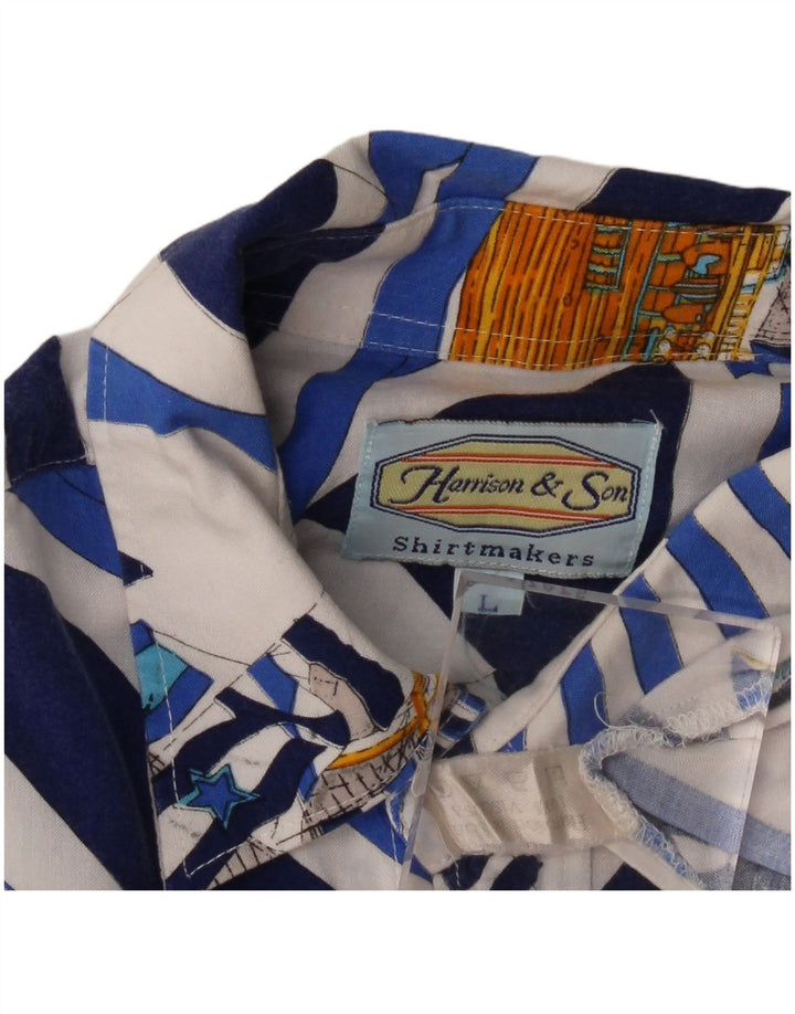 Мужская рубашка Harrison & Son с коротким рукавом и абстрактным узором, большая синяя вискоза