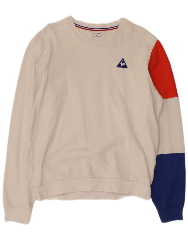LE COQ SPORTIF Womens Sweatshirt Jumper UK 14 Medium White Colourblock