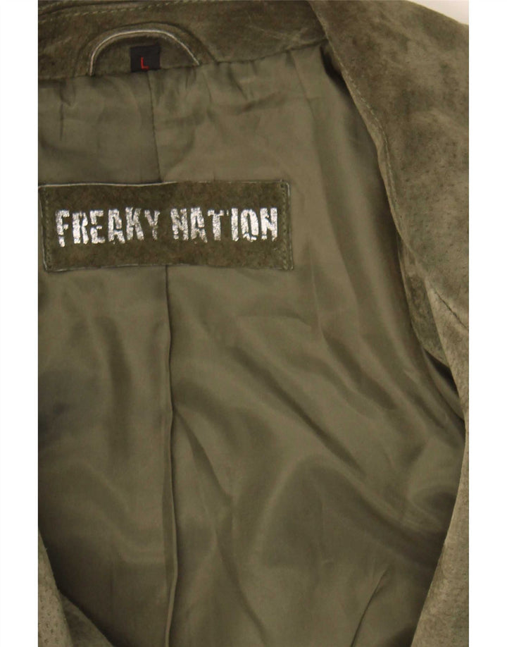 Женская замшевая косуха Freaky Nation UK 14, большая кожа цвета хаки
