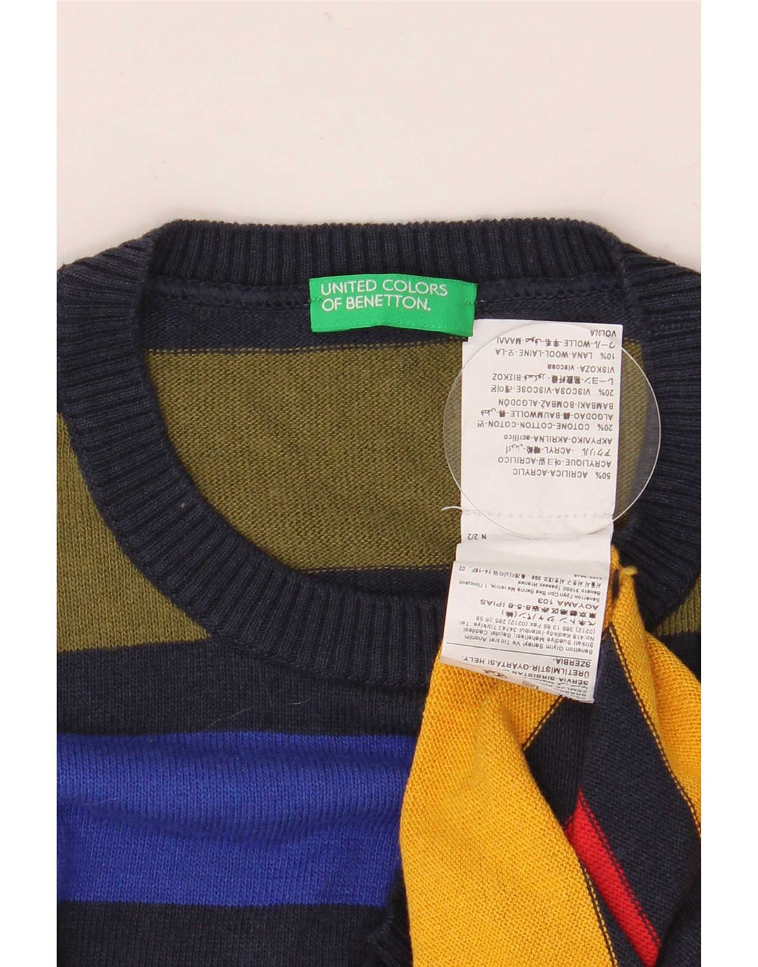 Свитер Benetton для мальчиков с круглым вырезом 11-12 лет, размер 2XL, разноцветный