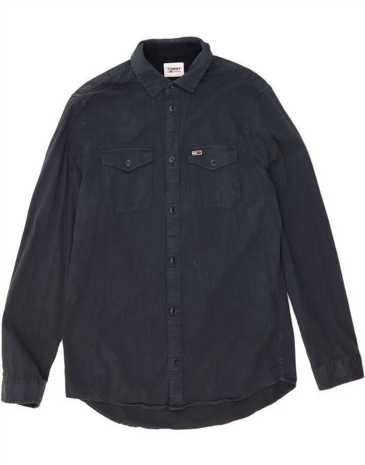 TOMMY HILFIGER Mens Shirt Medium Navy Blue Cotton Vintage Tommy Hilfiger and Second-Hand Tommy Hilfiger from Messina Hembry 