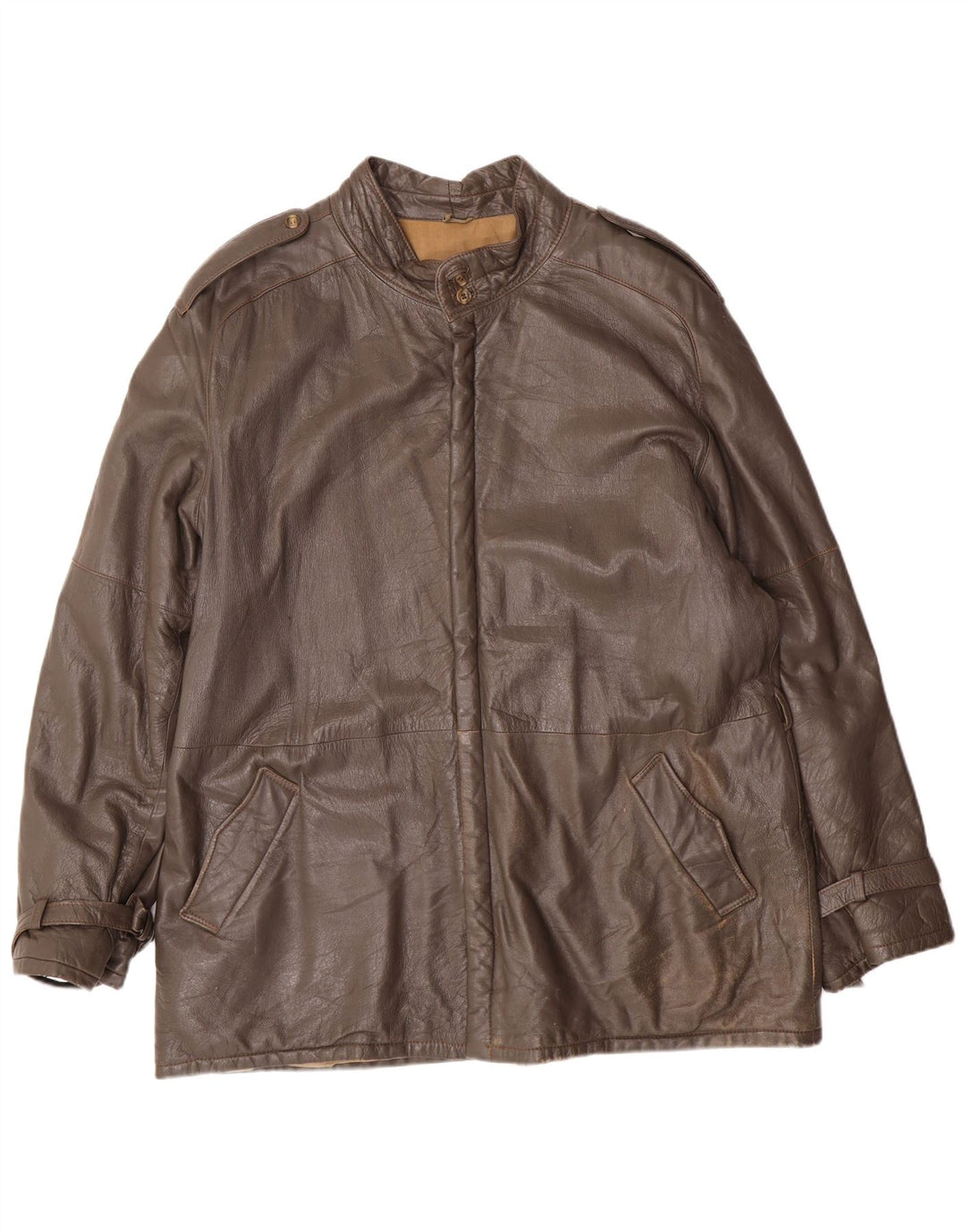 Винтажная мужская кожаная куртка в стиле милитари IT 56 3XL серая кожаная