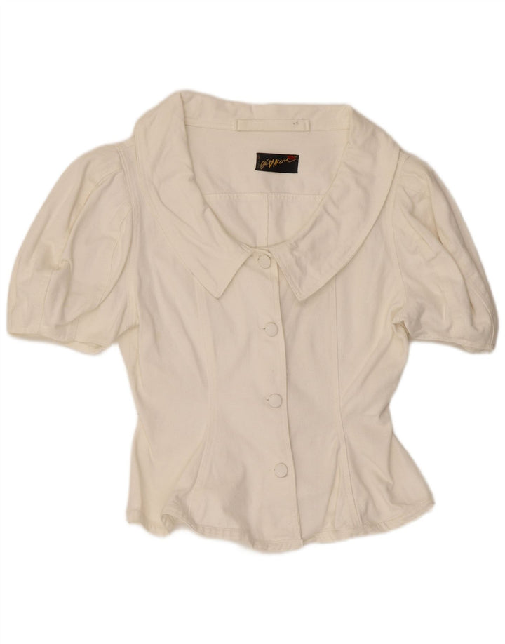 Винтажная женская блузка-рубашка с коротким рукавом UK 12, средний белый цвет